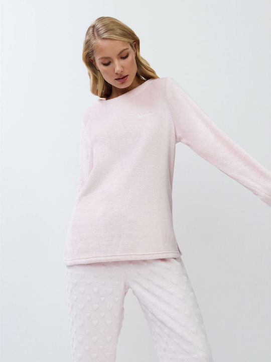 Aruelle Χειμερινό Γυναικείο Σετ Πιτζάμας Baby Pink - Nadia Lingerie