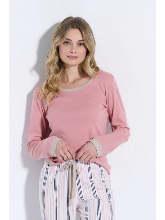 Jeannette Lingerie Χειμερινό Γυναικείο Σετ Πιτζάμας Βαμβακερό Ροζ - Nadia Lingerie