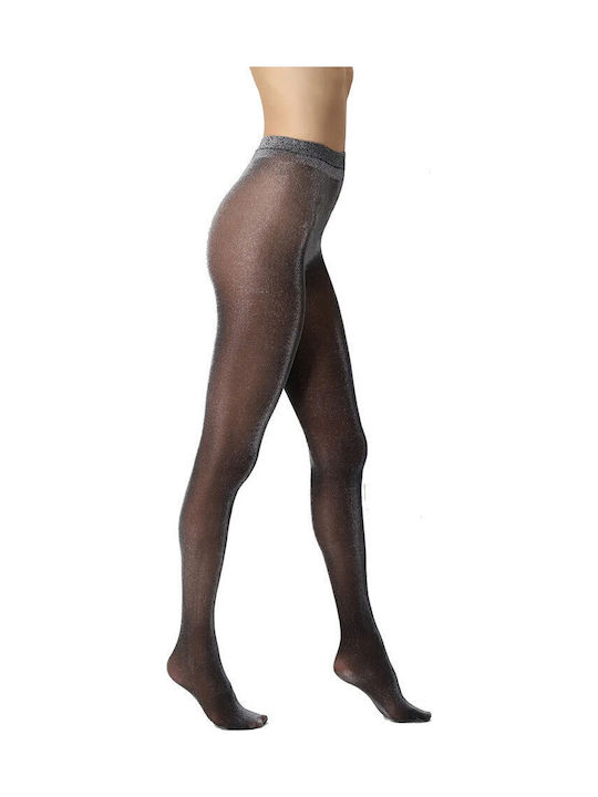 40 den καλσόν μαύρο με ασημί γκλιτερ - Nadia Lingerie