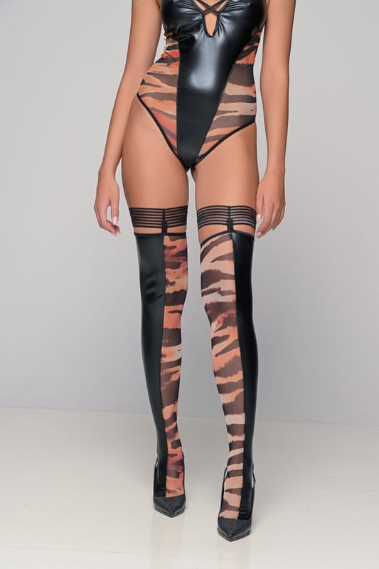 Κάλτσες Δερματίνη και Animal Print Τούλι - Nadia Lingerie