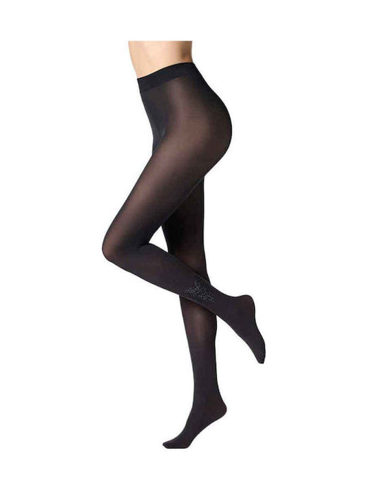 Μαύρο καλσόν με καρδιά με κρύσταλλα - Nadia Lingerie