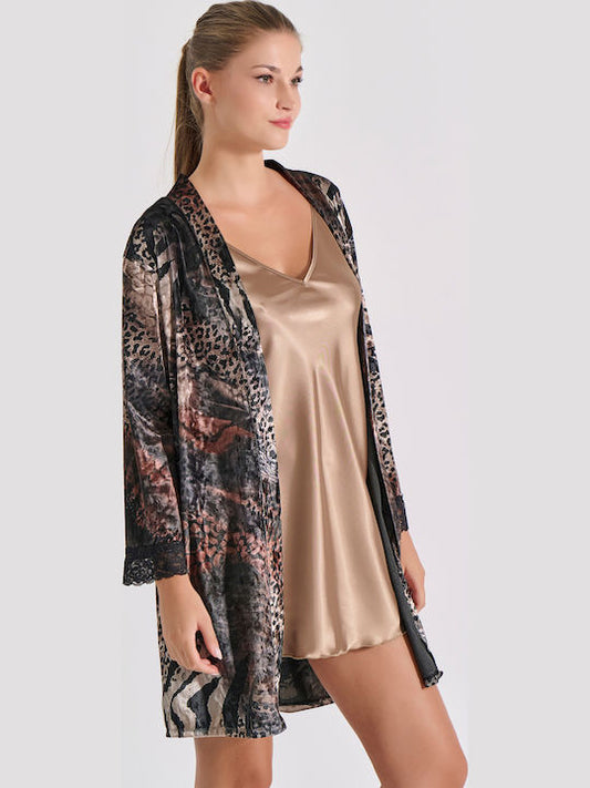Βελούδινη ρόμπα με animal prints - Nadia Lingerie