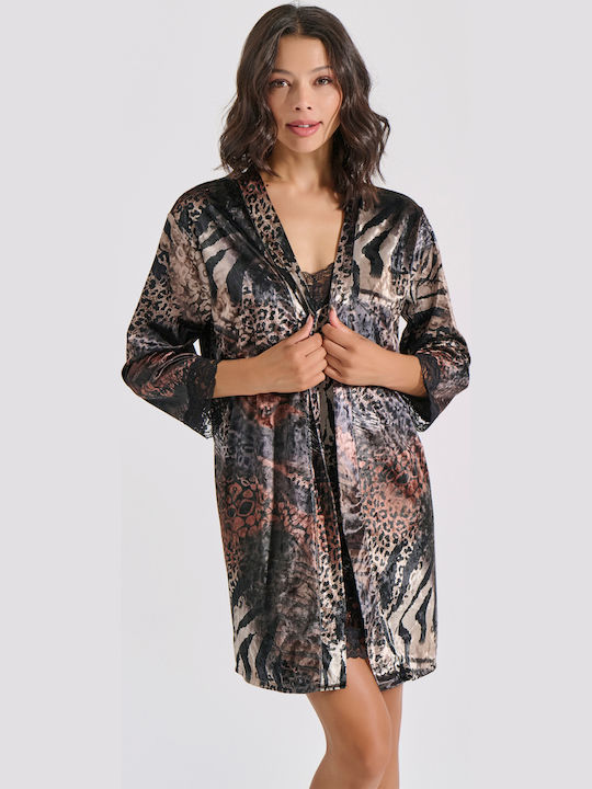 Βελούδινη ρόμπα με animal prints - Nadia Lingerie