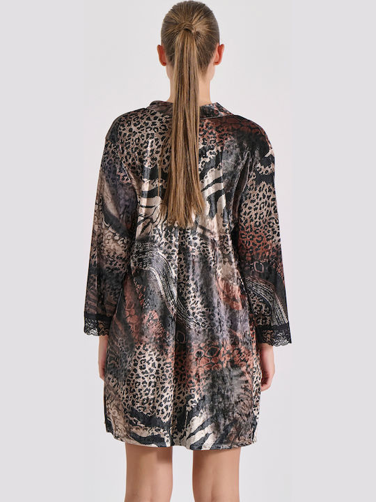 Βελούδινη ρόμπα με animal prints - Nadia Lingerie