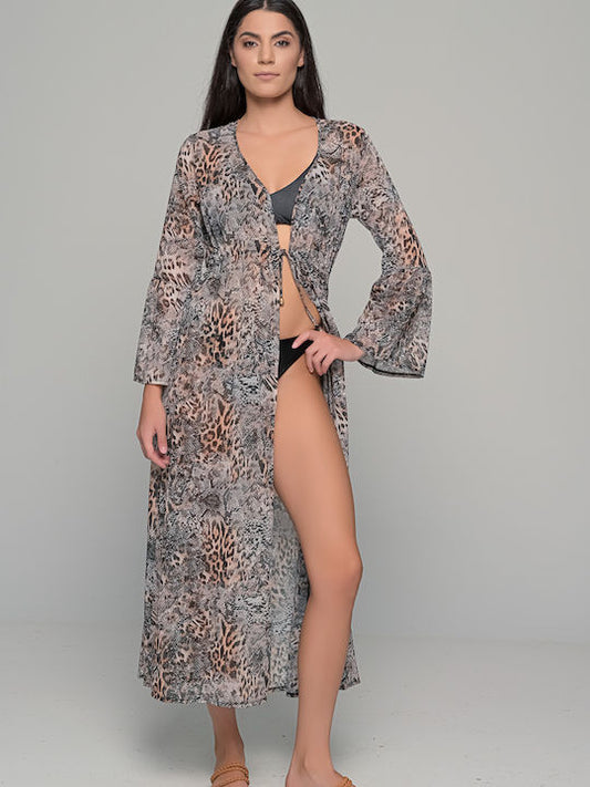 Snake print μακρύ καφτανι Milena - Nadia Lingerie
