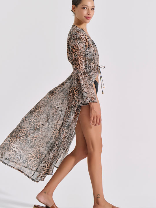 Snake print μακρύ καφτανι Milena - Nadia Lingerie