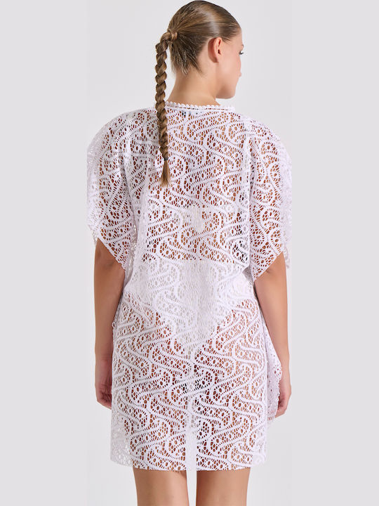 Δαντελένιο λευκό καφτανι παραλίας Milena - Nadia Lingerie